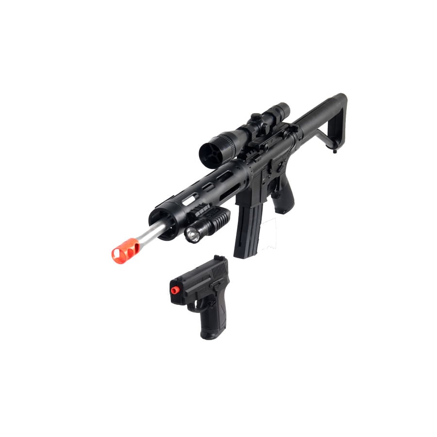 P1136 FPS-280 Rifle and FPS-120 Pistol Spring Airsoft Guns Combo Pack