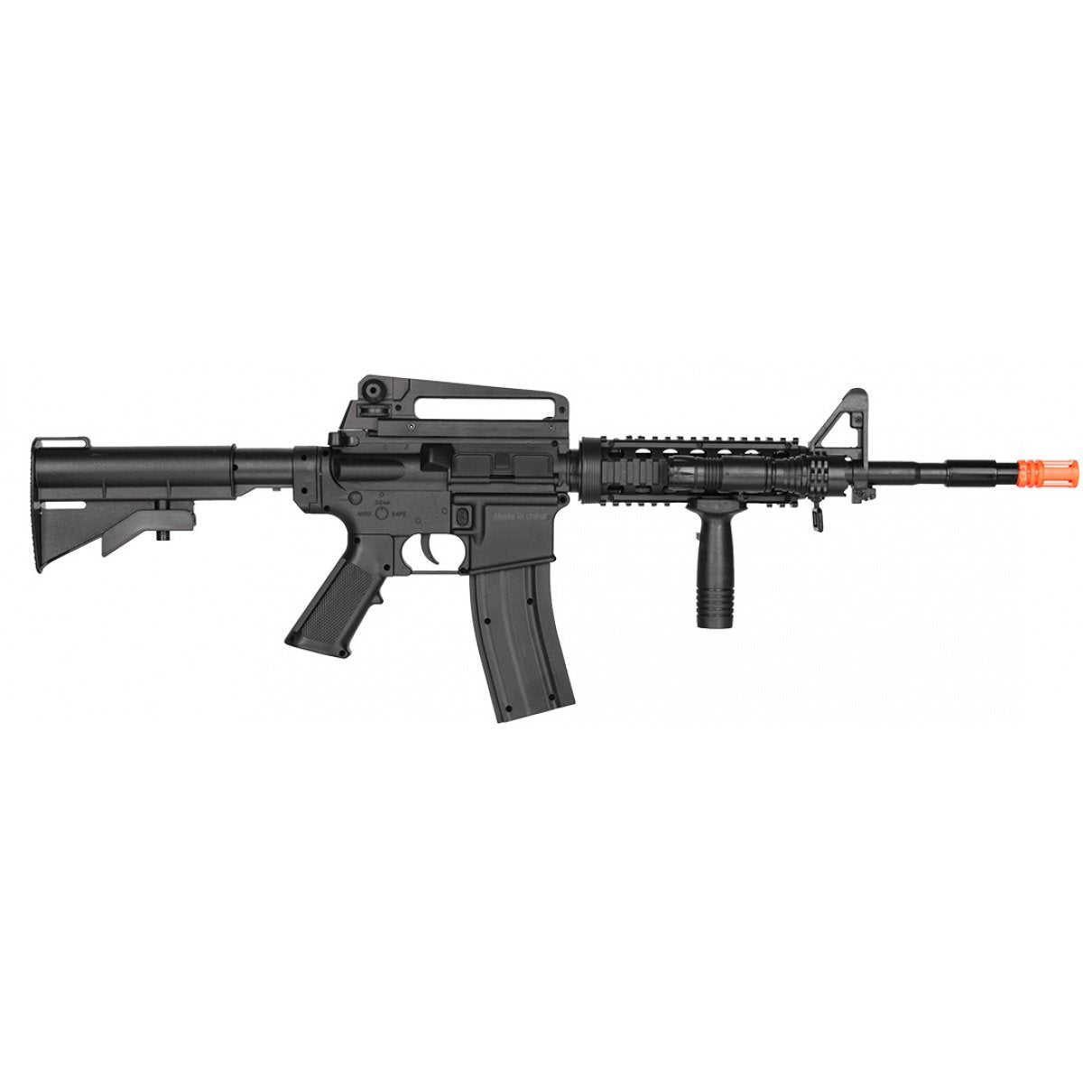 P8909 M4 Spring Powered Airsoft Assault Rifle with Handgrip, Laser, and Flashlight