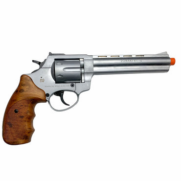 Zoraki R1 Silver 6" Barrel - Front Firing Blank Gun Revolver Wood Grips