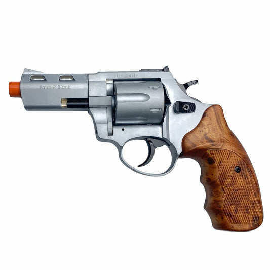Zoraki R2 Silver 3" Barrel - Front Firing Blank Gun Revolver Simulated Wood Grips