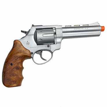 Zoraki R1 Silver 4.5" Barrel - Front Firing Blank Gun Revolver Simulated Wood Grips