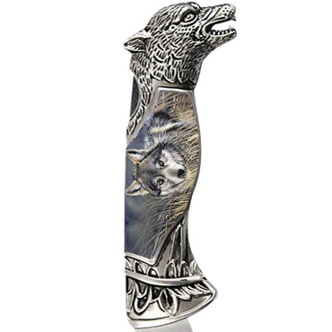 8" Overall Wolf Head Lockback Folding Pocket Knife in a Gift Box Style-6