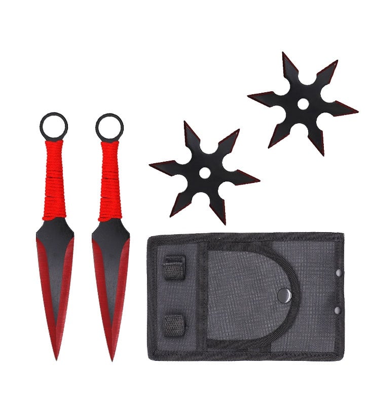 4 PC Red Ninja Throwing Knives Combo Star Shuriken Set