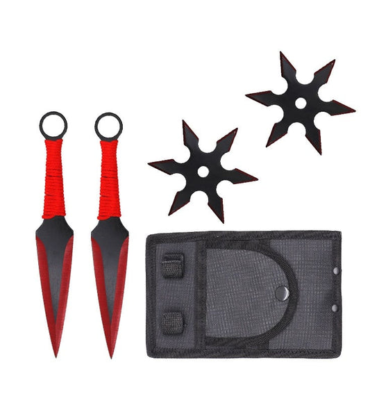 4 PC Red Ninja Throwing Knives Combo Star Shuriken Set