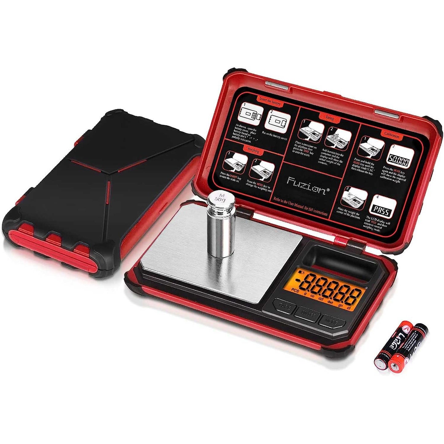 Fuzion TRI Gram Scale, 200g x 0.01g Digital Pocket Scale with 6 Units Red