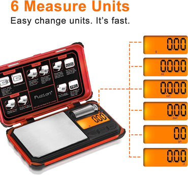 Fuzion TRI Gram Scale, 200g x 0.01g Digital Pocket Scale with 6 Units Red