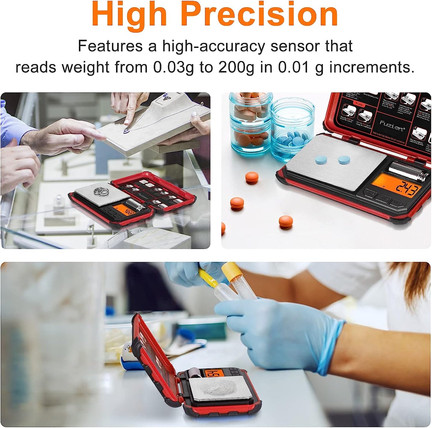 Fuzion TRI Gram Scale, 200g x 0.01g Digital Pocket Scale with 6 Units Red