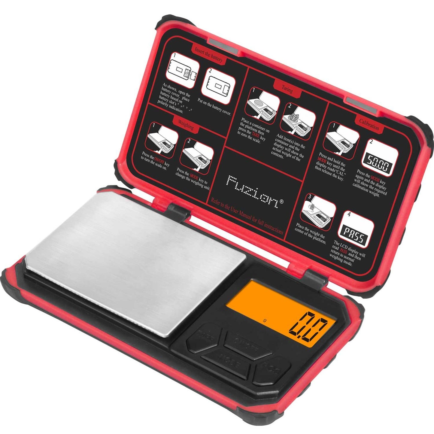 Fuzion TRI Gram Scale, 200g x 0.01g Digital Pocket Scale with 6 Units Red