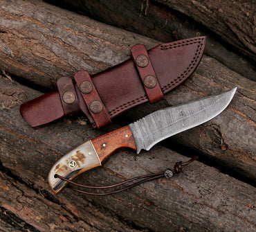 10" Custom Handmade Damascus Steel Hunting Skinning Knife Ram