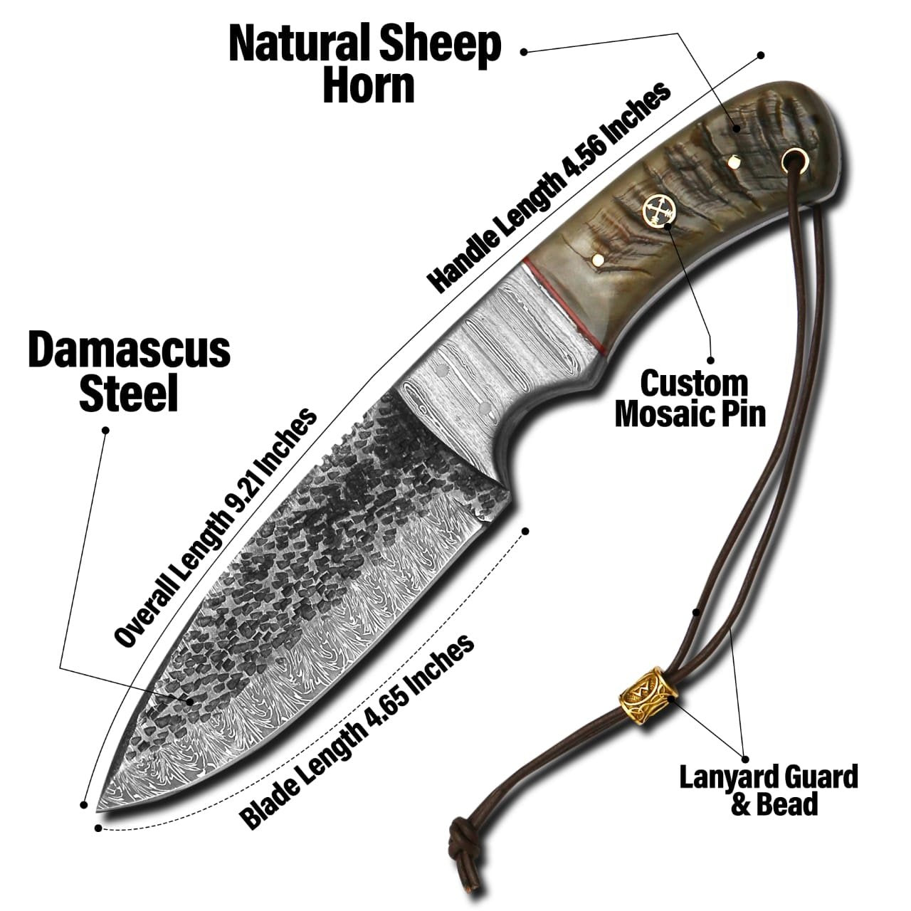 Custom Handmade Hammered Damascus Steel Hunting Skinning Knife