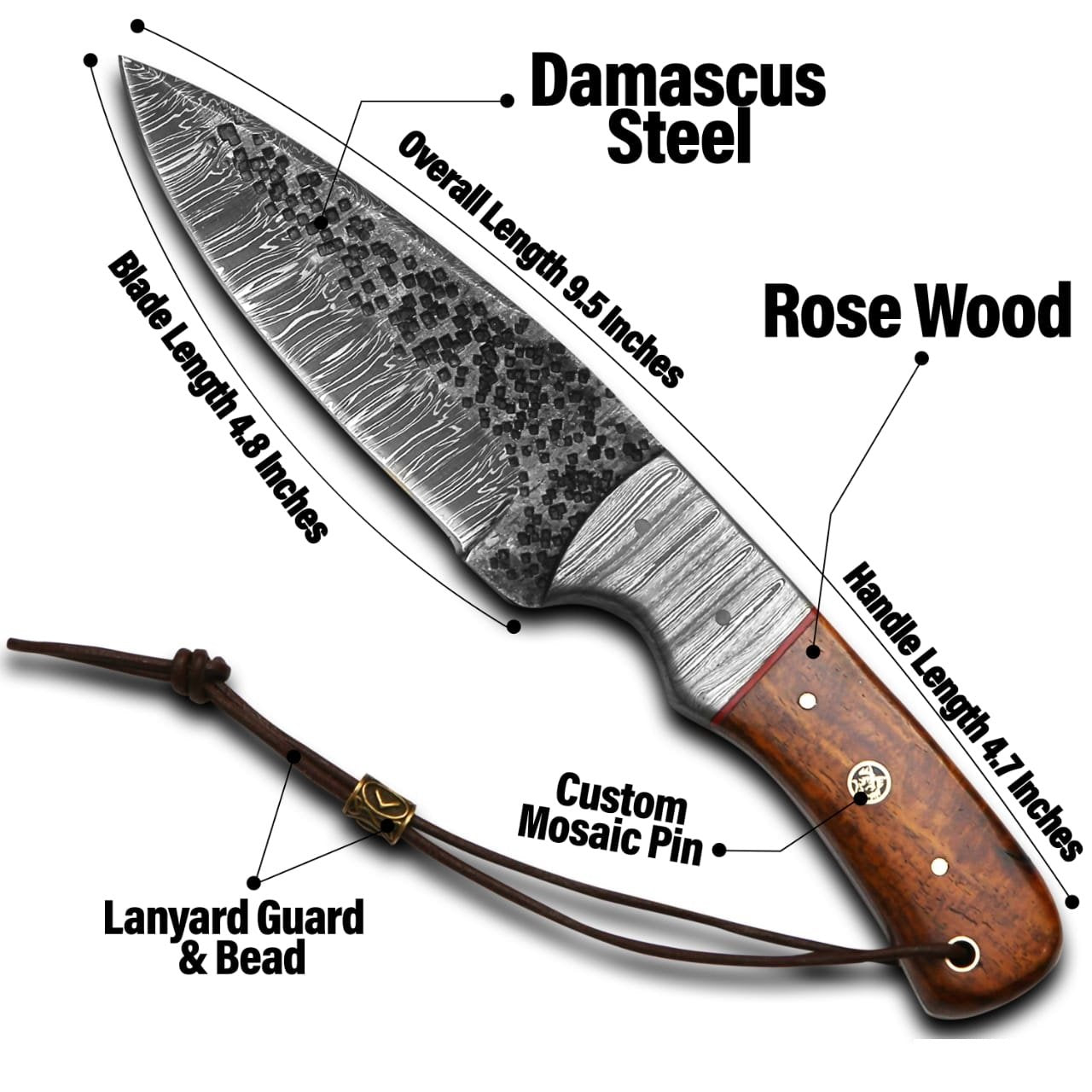 10" Custom Handmade Hammered Damascus Steel Hunting Skinning Knife