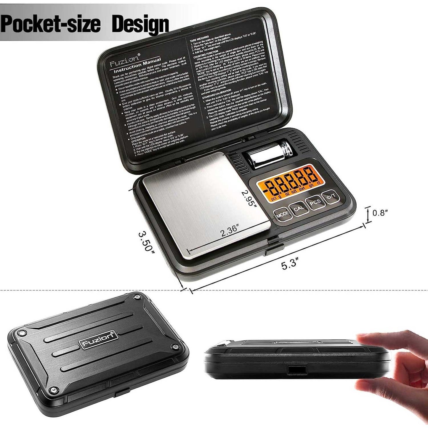 Fuzion Digital Pocket Scale 200g x 0.01g, with LCD Display with 50g Calibration Weight