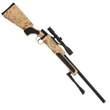 Airsoft MK51 Bolt Action Sniper Rifle With Scope & Bi-Pod Desert Digital