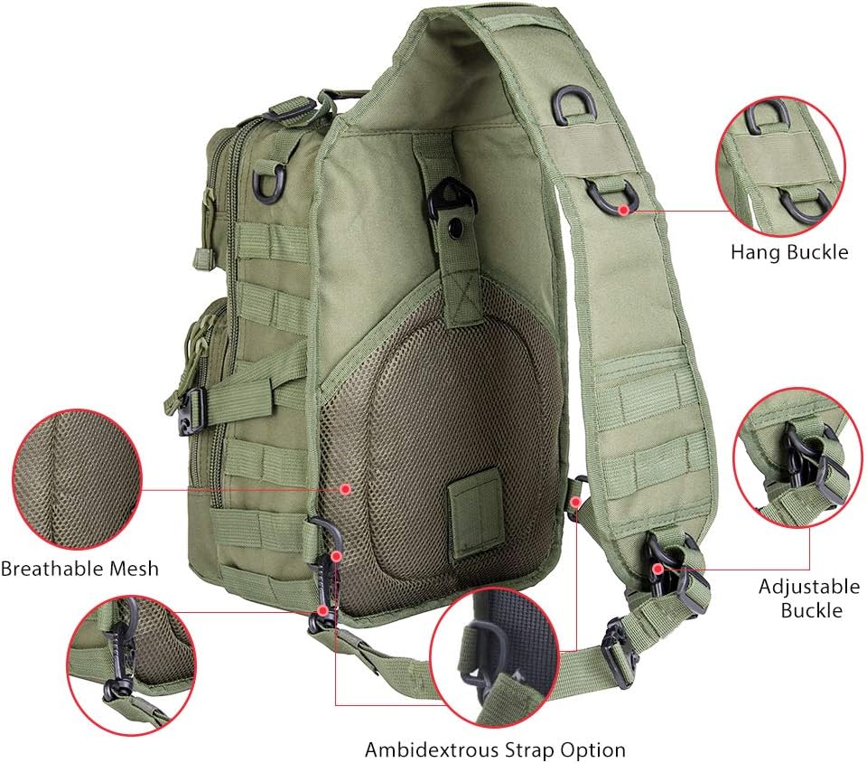 Tactical Sling Bag Pack Military Rover Shoulder Backpack EDC Assault Range Bag Green