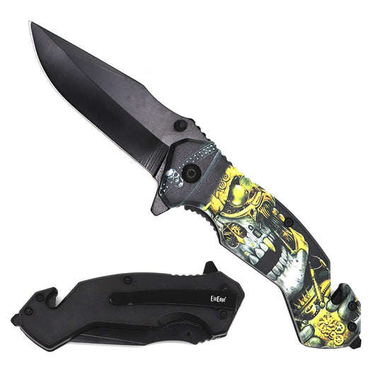 4.75" Closed Skull Design Tactical Rescue Spring Assist Knife