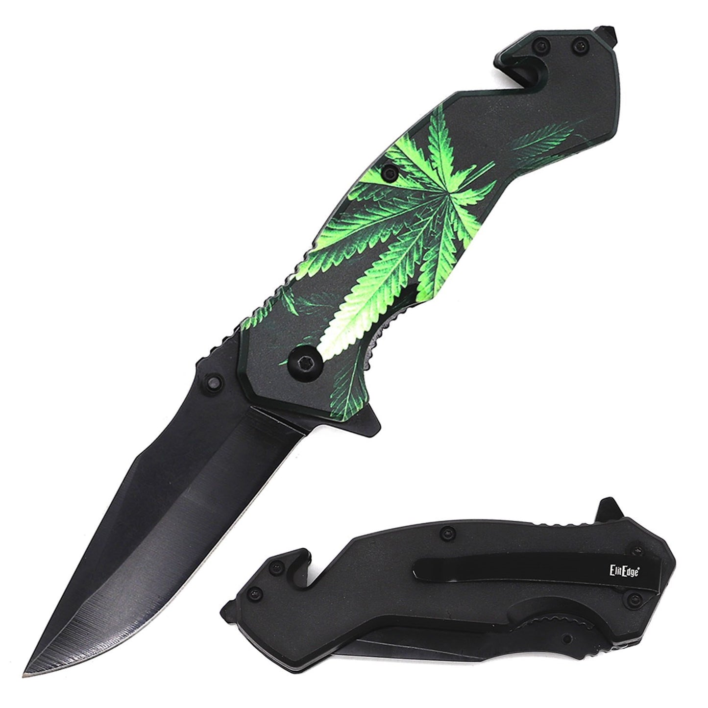 4.75" Closed Marijuana Pot Leaf Design Tactical Rescue Spring Assist Knife