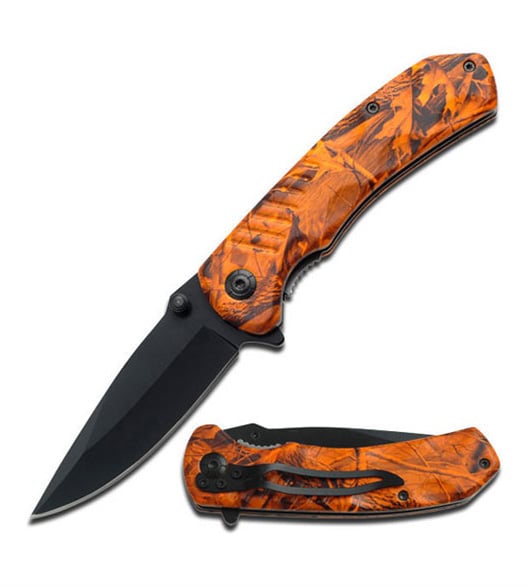 4.5" Closed Orange Camo Handle Assisted Open Folding Pocket Knife