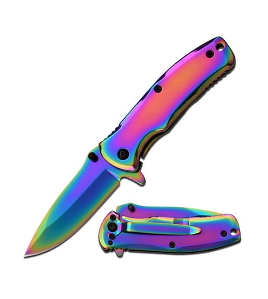 3.5" Closed Rainbow Stainless Steel Spring Assisted Folding Knife