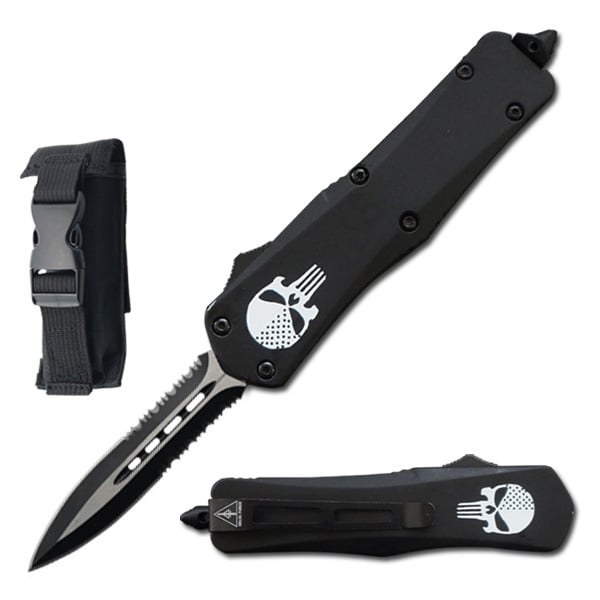 9" Skull Tactical Recon Automatic Serrated OTF Combat Knife