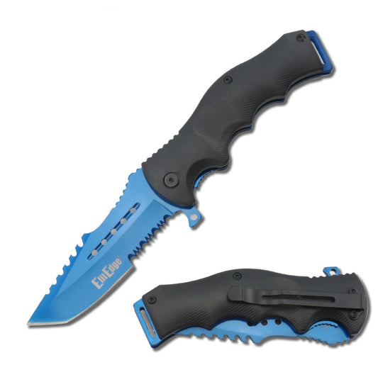 8.5" Tactical Spring Assisted Open Pocket Knife Blue Cleaver Folding Blade