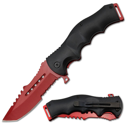 8.5" Tactical Spring Assisted Open Pocket Knife Red Cleaver Folding Blade