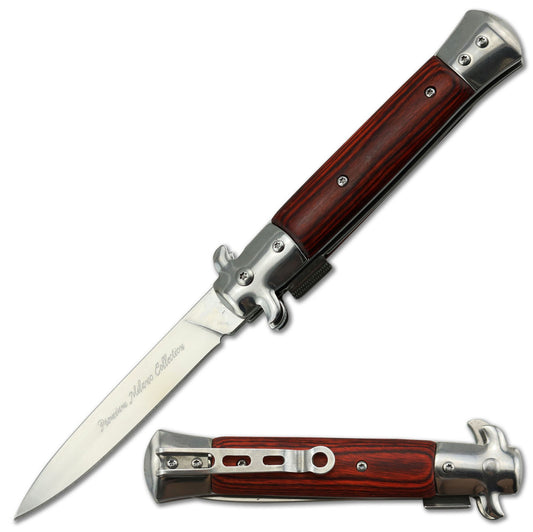 5" Closed Italian Milano Stiletto Style Spring Assist Knife Wood Handle