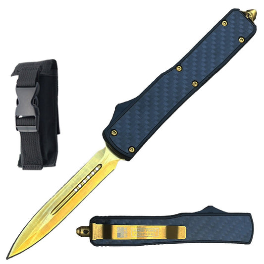 8.5" Carbon Fiber Assailant OTF Yellow Automatic Dagger Blade Knife