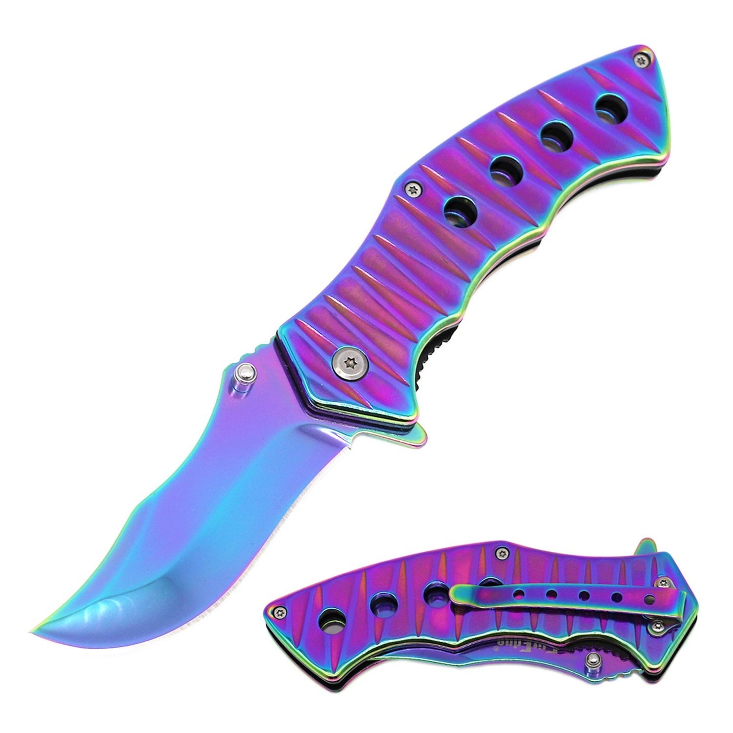 4.75" Closed Rainbow Plated Spring Opening Assisted Folding Pocket Knife