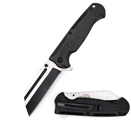 4.6" Closed Black Cleaver Razor Blade Spring Assist Knife