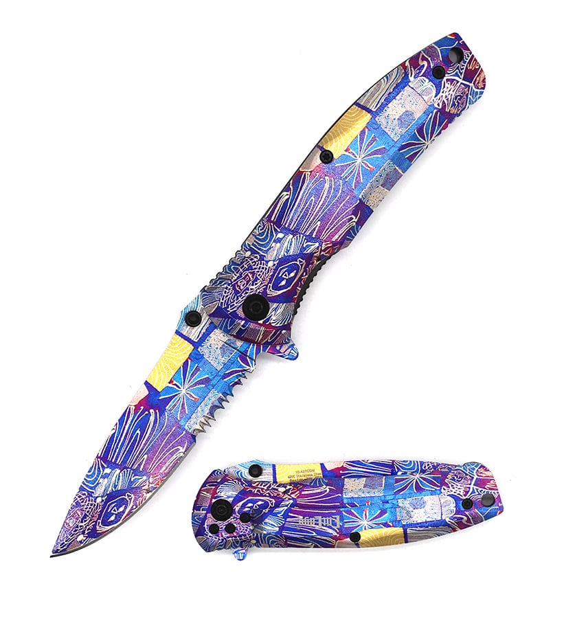 4.5" Closed Multi Color Spring Assist Folding Pocket EDC Knife