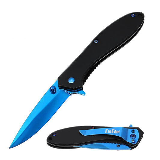 4" Closed Blue Titanium All Metal Spring Assisted Pocket Knife