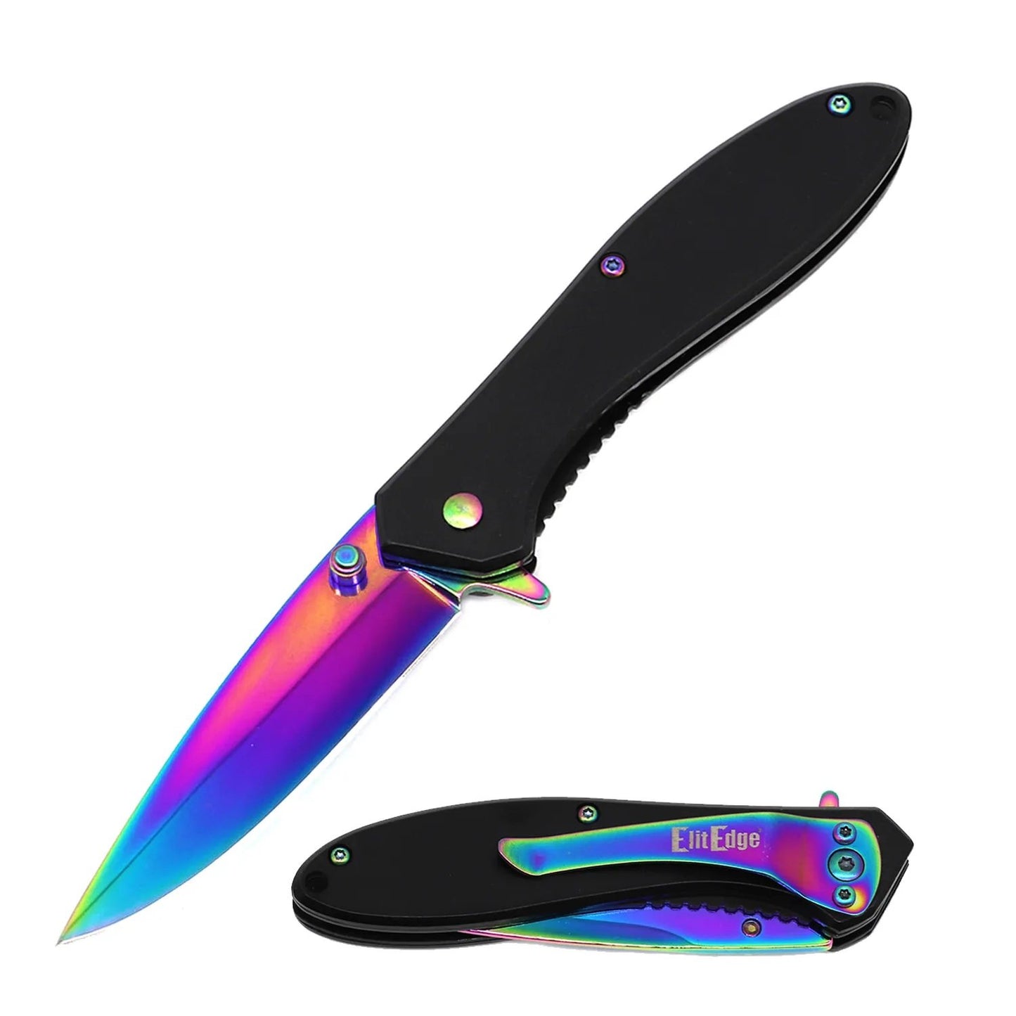 4" Closed Rainbow Titanium All Metal Spring Assisted Pocket Knife