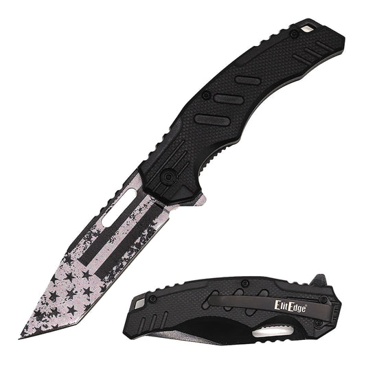 4.75" Closed US Flag Blade Spring Assisted Open Pocket Knife Tanto Blade