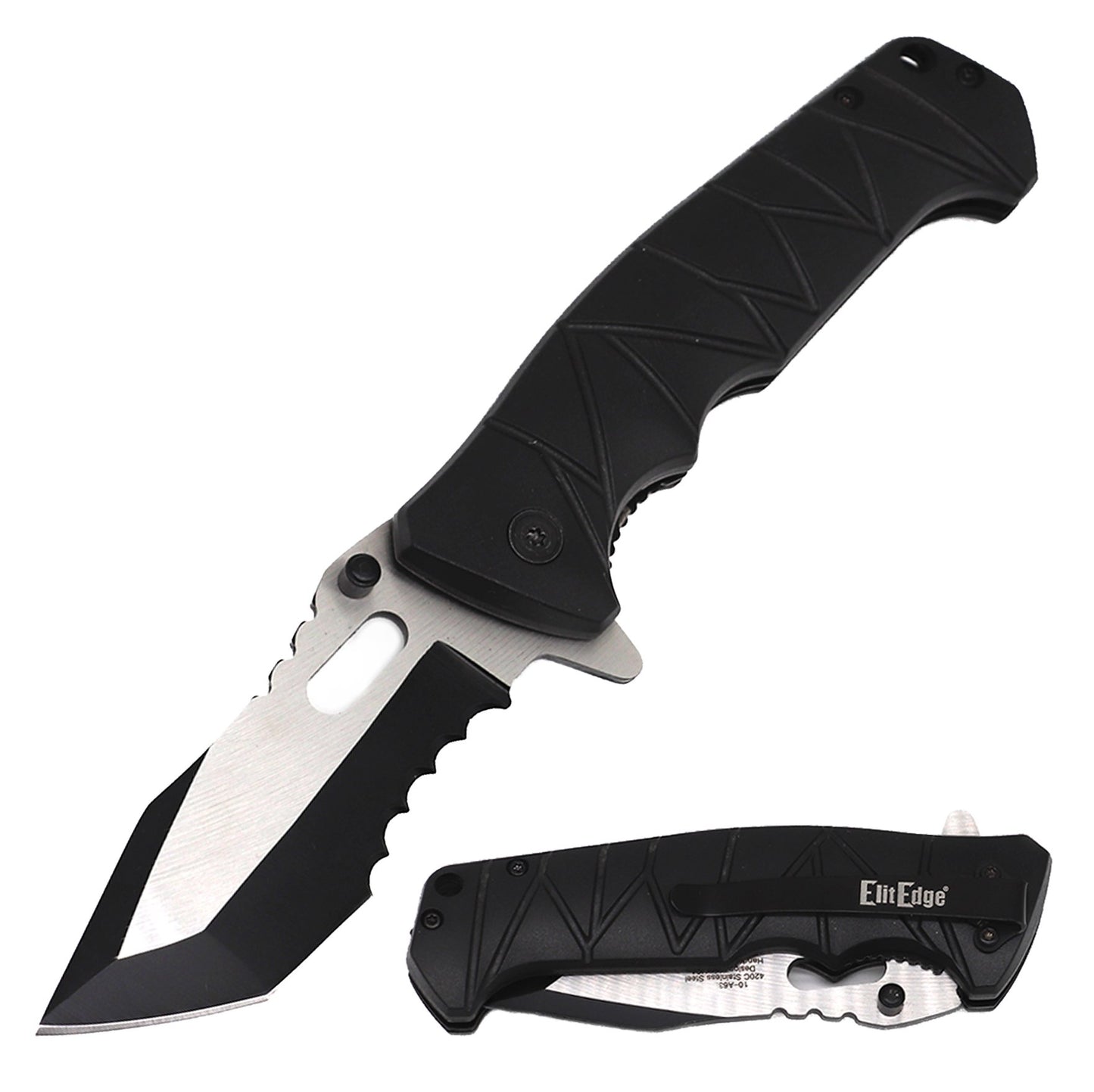 4.75" Closed Tactical Spring Assisted Open Pocket Knife Two Tone Tanto Blade