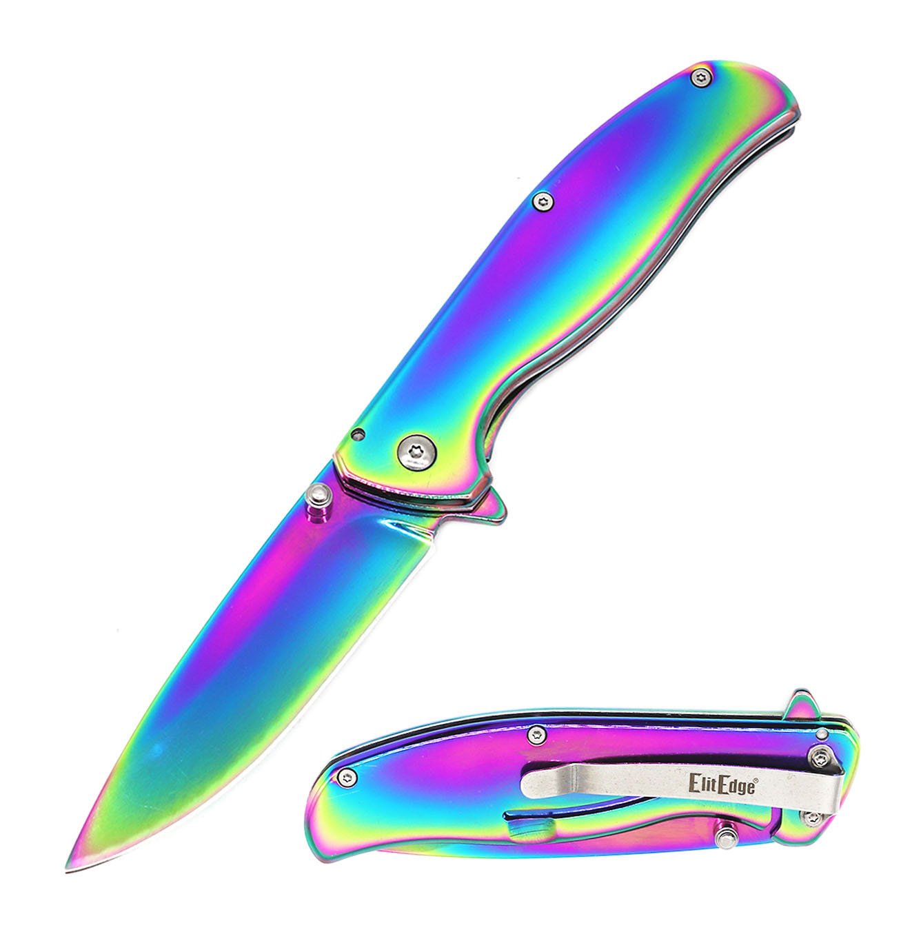 4.5" Closed Spring Assisted Pocket Knife - Rainbow