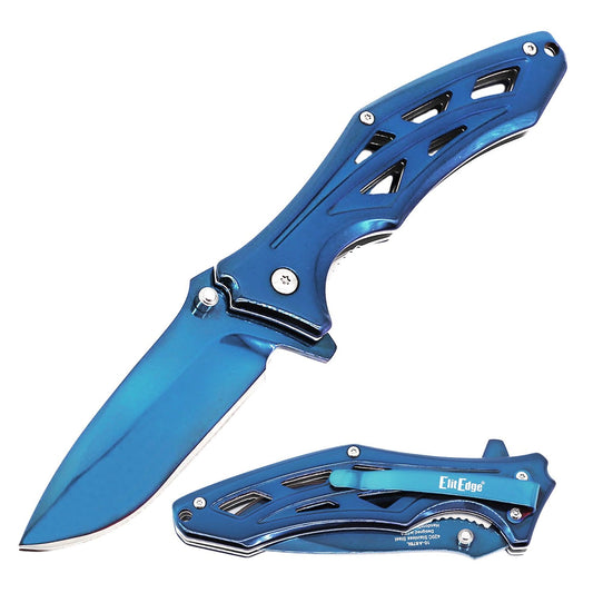 4.75" Closed Spring Assisted Blue Stainless Steel Pocket Knife