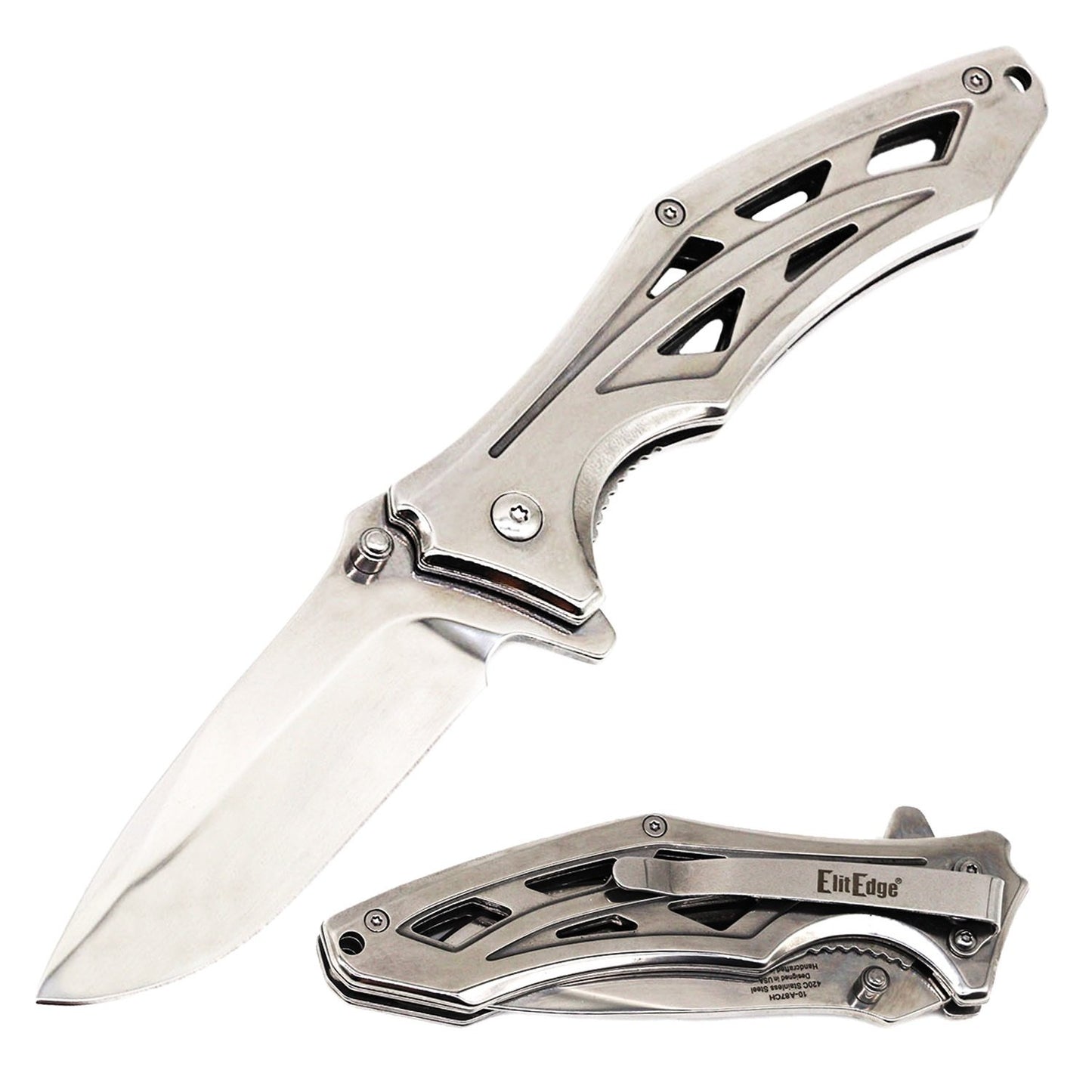 4.75" Closed Spring Assisted Chrome Stainless Steel Pocket Knife