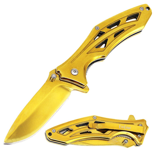 4.75" Closed Spring Assisted Golden Stainless Steel Pocket Knife