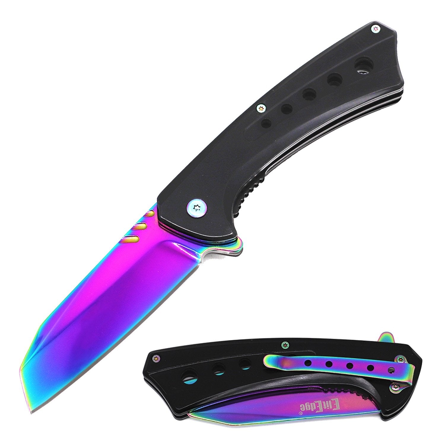 Tactical Spring Assisted Open Pocket Rainbow Cleaver Razor Folding Kni ...