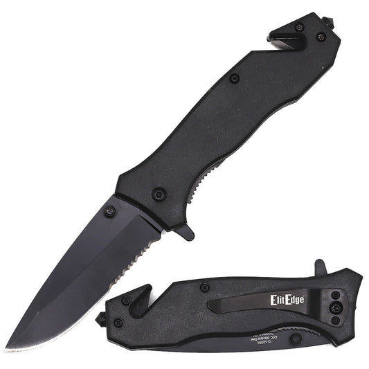 4.5 Inch Closed All Black Rescue Folding Spring Assist Knife