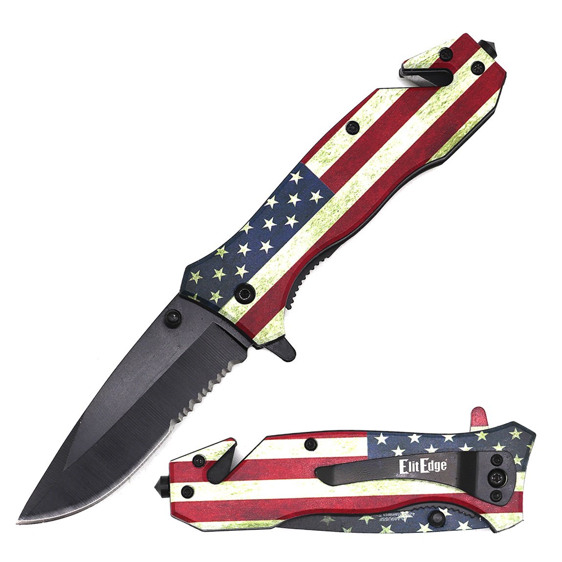 4.5 Inch Closed USA American Flag Handle Rescue Spring Assist Knife
