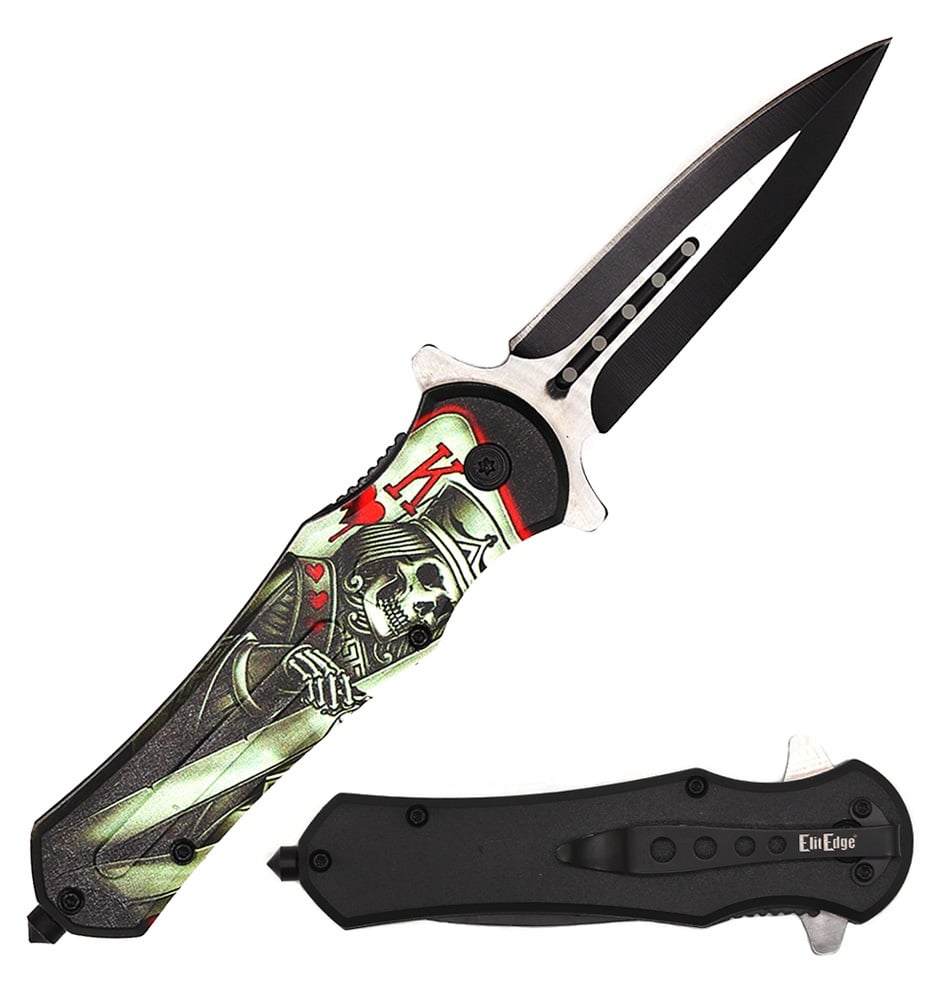 Kings Skull Dagger Style Spring Assisted Open Folding Pocket Knife