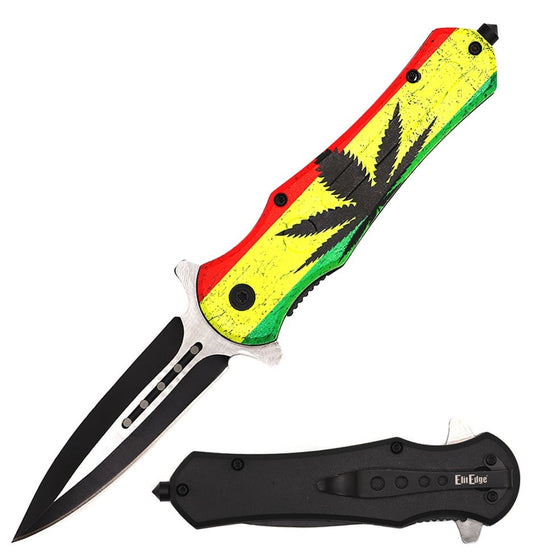 Marijuana Dagger Style Spring Assisted Open Folding Pocket Knife