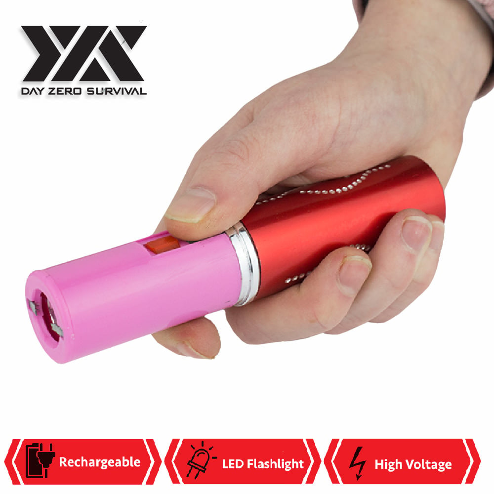 DZS Red Rechargeable Lipstick 2.5 Million Volt Concealed Stun Gun With LED Light