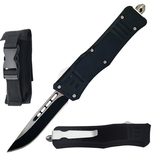 8.25" Black Tracker OTF Dual Action Automatic Pocket Knife