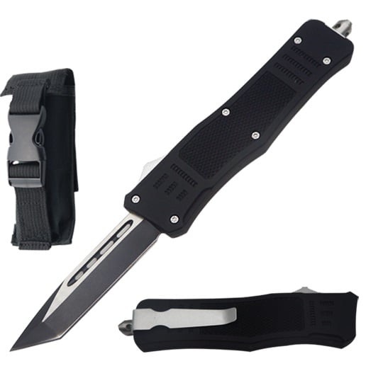 8.25" Black Tracker OTF Dual Action Automatic Tanto Pocket Knife