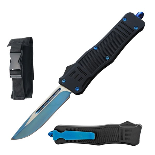 7" Blue Titanium Drop Point Blade Street Walker OTF Knife