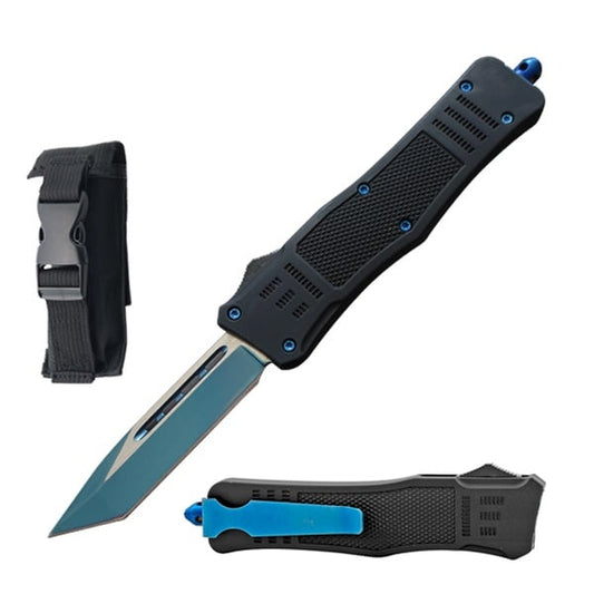 7" Blue Titanium Tanto Point Blade Street Walker OTF Knife