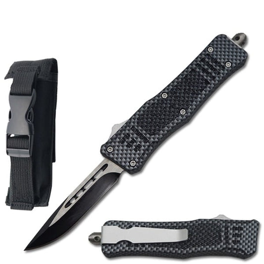 7" Carbon Fiber Clip Point Blade Street Walker OTF Knife