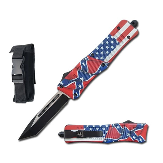 7" US Confederate Flag Tanto Point Blade Street Walker OTF Knife